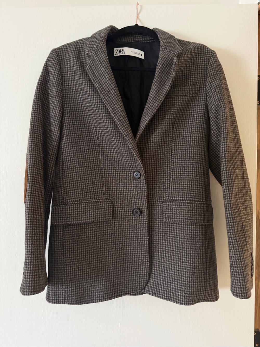 Zara Brown Houndstooth Tailored Blazer